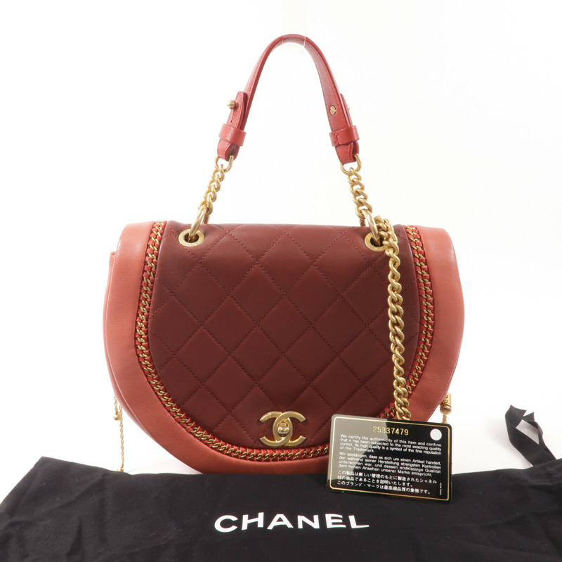 CHANEL 牛皮皮革Chain Shoulder鏈帶手挽肩背兩用袋-12