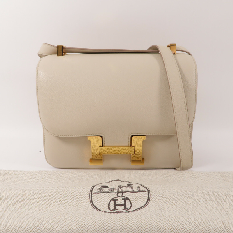 HERMES Evercolor皮革Constance 24肩背袋Craie-9