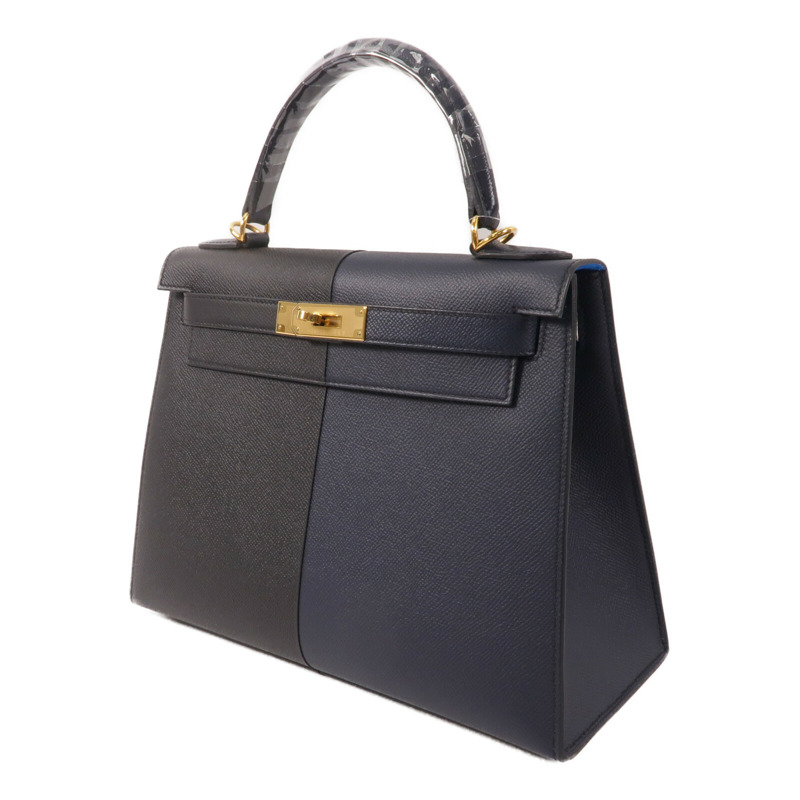 HERMES Epsom皮革Kelly 28手挽肩背兩用袋Blue Indigo-2