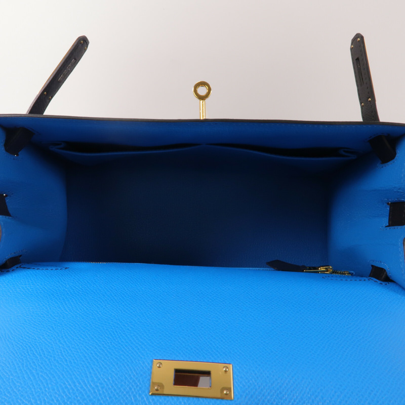 HERMES Epsom皮革Kelly 28手挽肩背兩用袋Blue Indigo-4