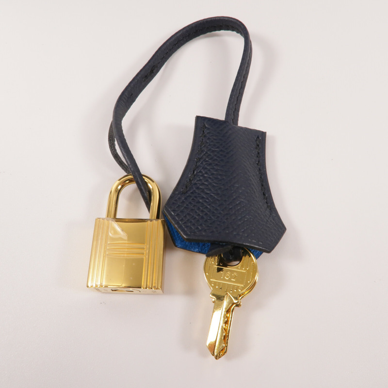 HERMES Epsom皮革Kelly 28手挽肩背兩用袋Blue Indigo-8