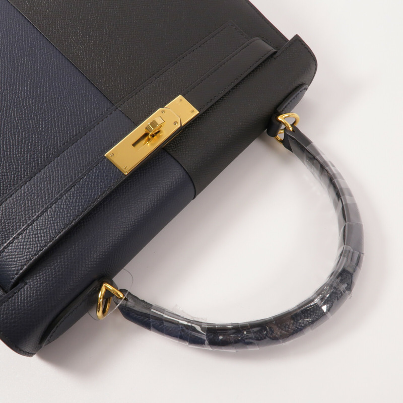 HERMES Epsom皮革Kelly 28手挽肩背兩用袋Blue Indigo-9