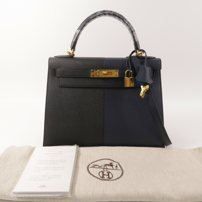HERMES Epsom皮革Kelly 28手挽肩背兩用袋Blue Indigo-12