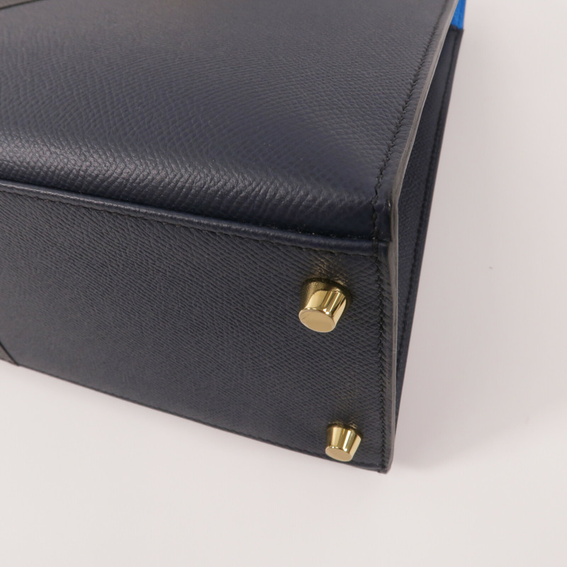 HERMES Epsom皮革Kelly 28手挽肩背兩用袋Blue Indigo-14
