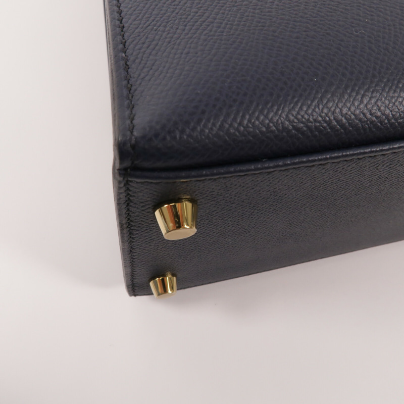 HERMES Epsom皮革Kelly 28手挽肩背兩用袋Blue Indigo-15