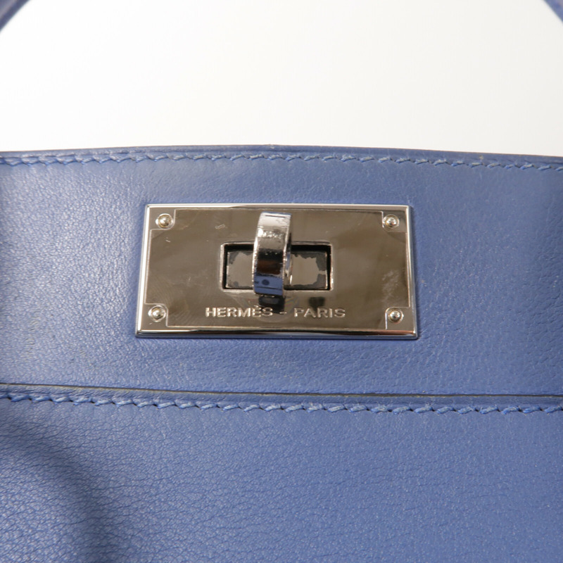 HERMES Swift皮革Toolbox 20手挽肩背兩用袋Bleu Agate-5