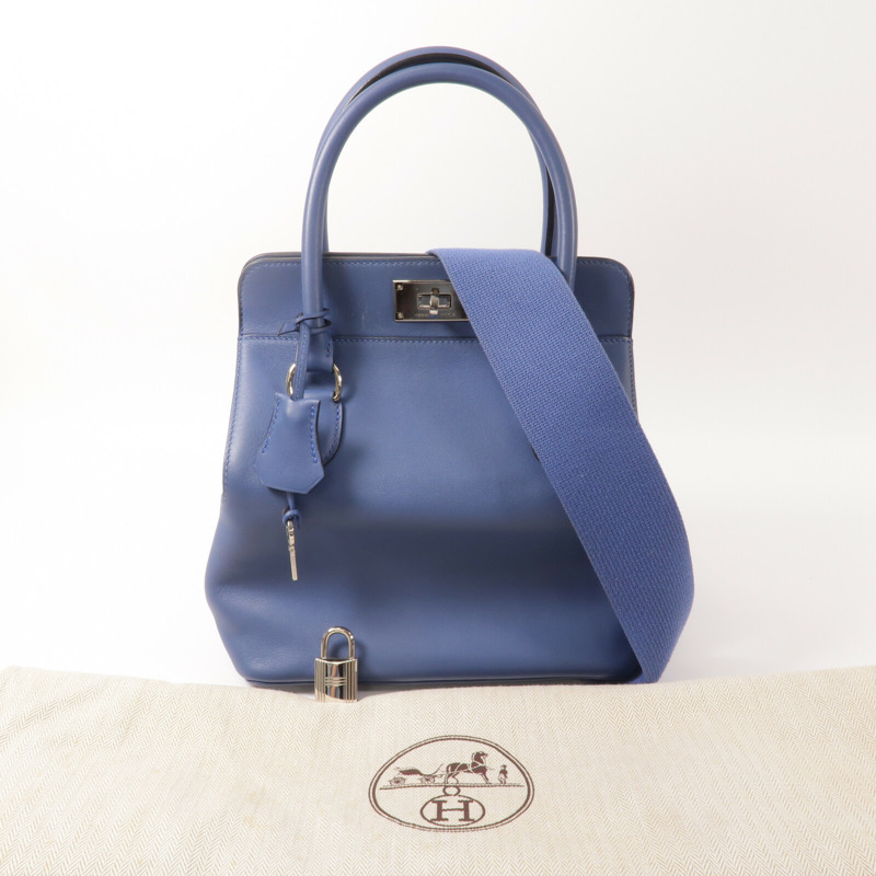 HERMES Swift皮革Toolbox 20手挽肩背兩用袋Bleu Agate-12