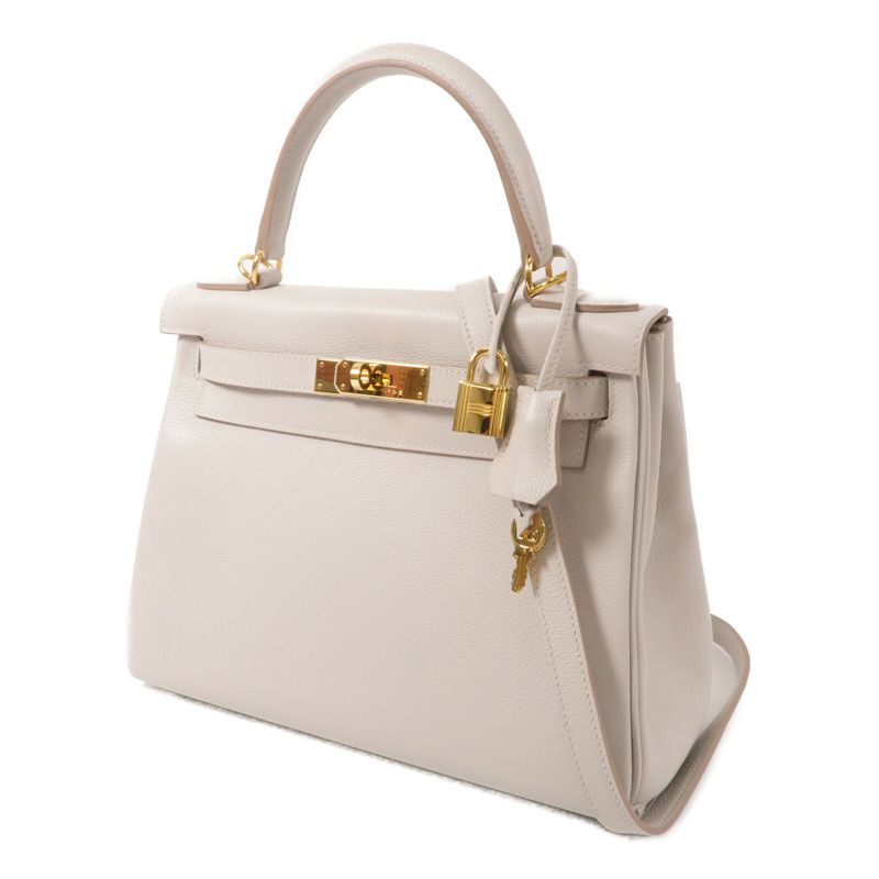 HERMES Evercolor皮革Kelly 28手挽肩背兩用袋Gris Pale-2