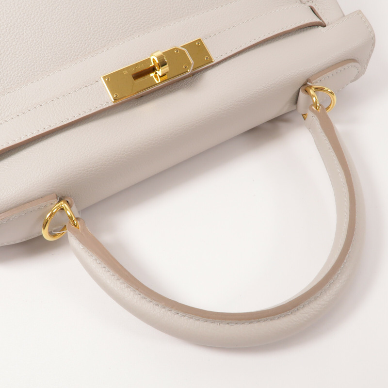 HERMES Evercolor皮革Kelly 28手挽肩背兩用袋Gris Pale-8