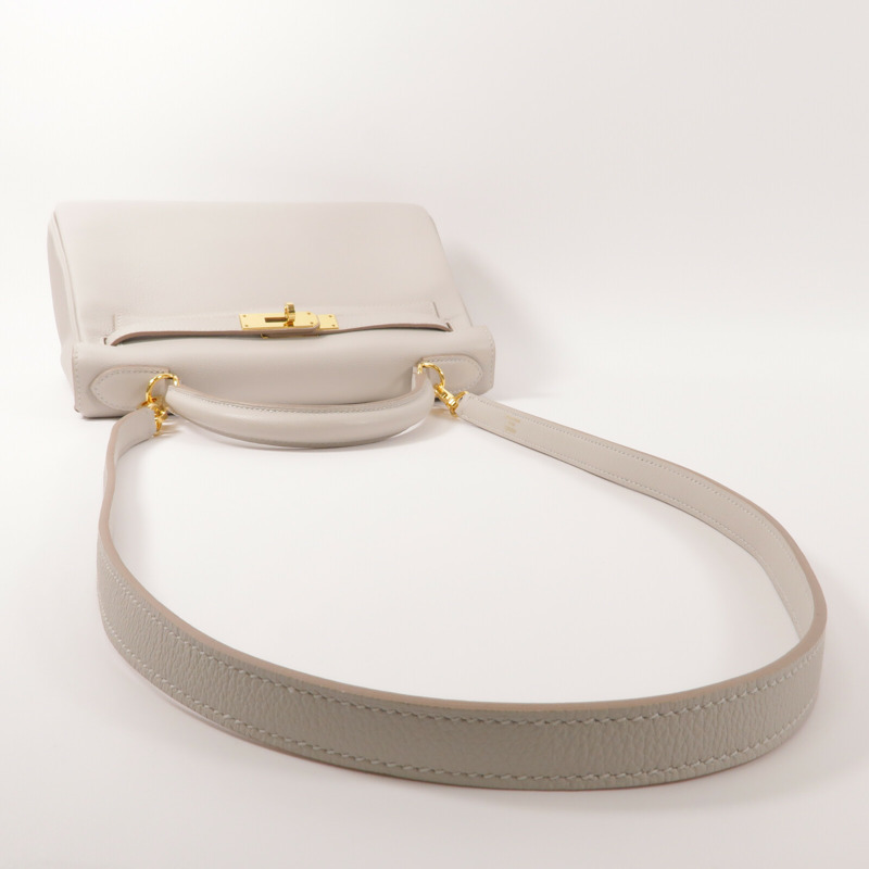 HERMES Evercolor皮革Kelly 28手挽肩背兩用袋Gris Pale-9