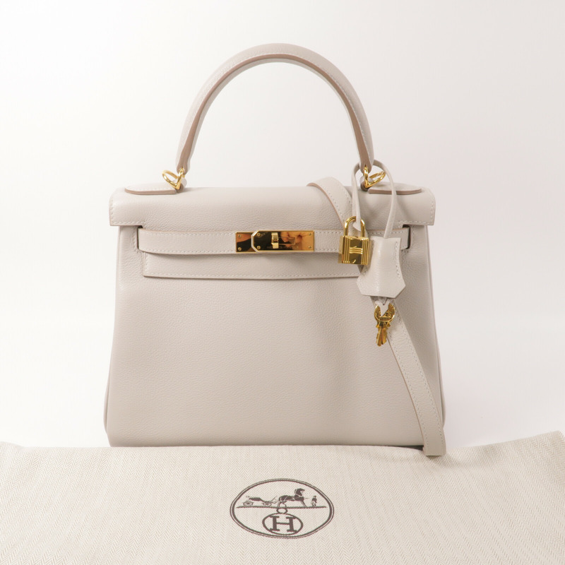 HERMES Evercolor皮革Kelly 28手挽肩背兩用袋Gris Pale-11