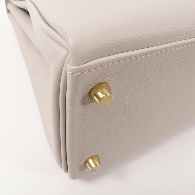 HERMES Evercolor皮革Kelly 28手挽肩背兩用袋Gris Pale-12