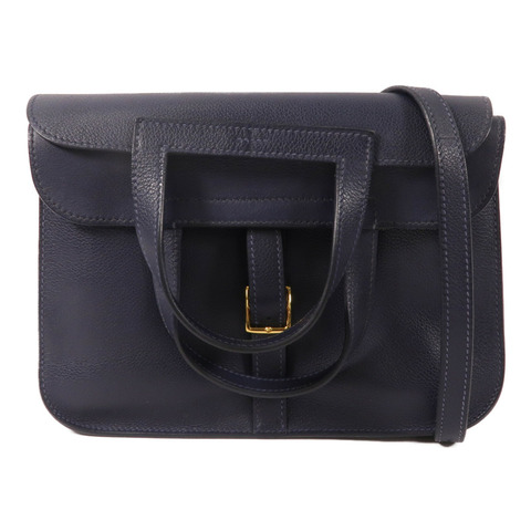 HERMES Evercolor皮革Halzan 25手挽肩背兩用袋Bleu Nuit