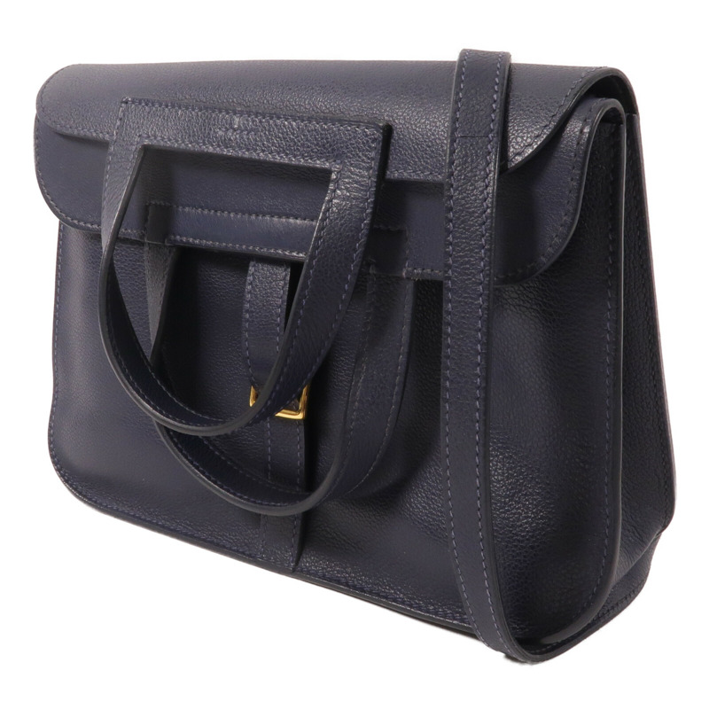 HERMES Evercolor皮革Halzan 25手挽肩背兩用袋Bleu Nuit-2
