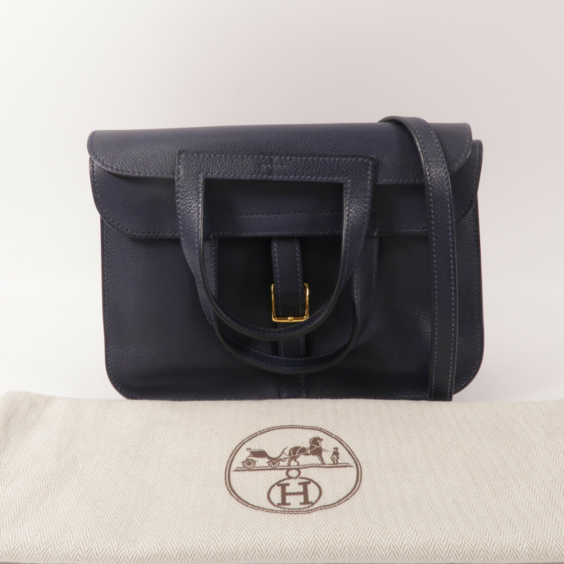 HERMES Evercolor皮革Halzan 25手挽肩背兩用袋Bleu Nuit-9
