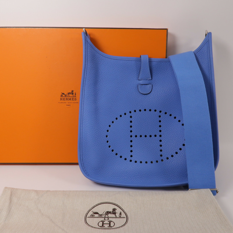 HERMES Clemence皮革Evelyne PM肩背袋Bleu Paradis-10