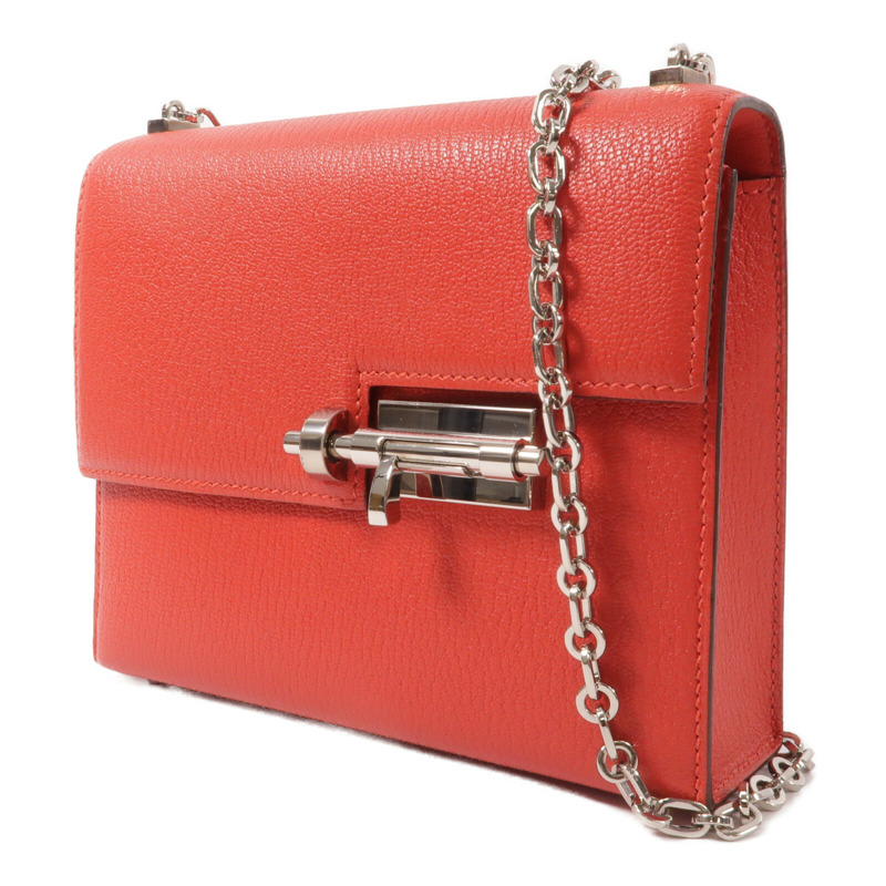 HERMES Chevre皮革Verrou Mini鏈帶肩背袋Bougainvillier-2