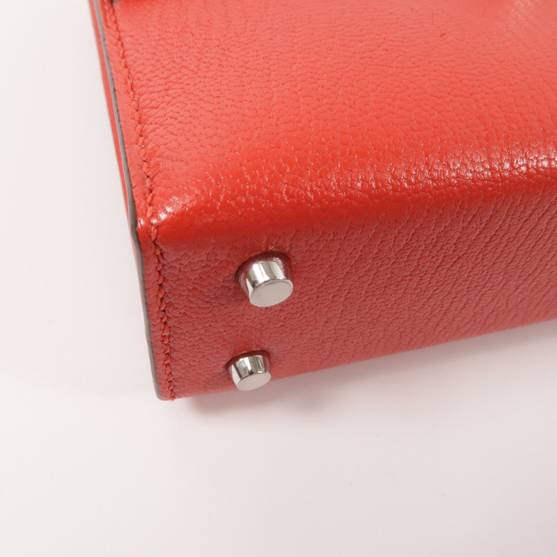 HERMES Chevre皮革Verrou Mini鏈帶肩背袋Bougainvillier-10