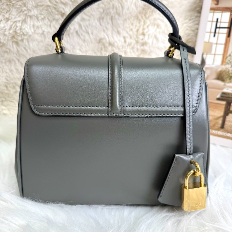 CELINE 16 手袋 灰色 牛皮 小號 金扣-3