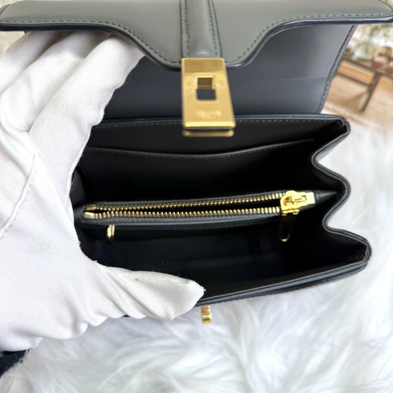 CELINE 16 手袋 灰色 牛皮 小號 金扣-6