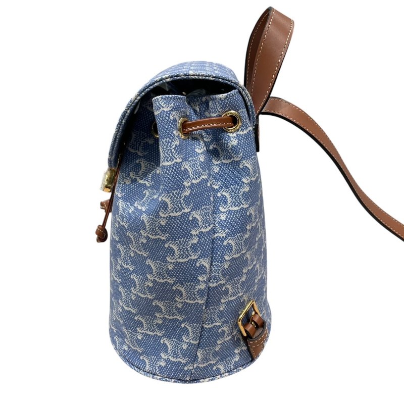 CELINE 賽琳 BONNIE 後背包 丹寧布 淺藍凱旋門老花 金釦-5