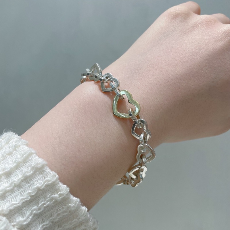 Tiffany蒂芙尼18k金925銀拼接愛心手鍊 鏈長：19cm🧡-0