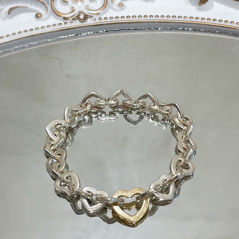 Tiffany蒂芙尼18k金925銀拼接愛心手鍊 鏈長：19cm🧡-3