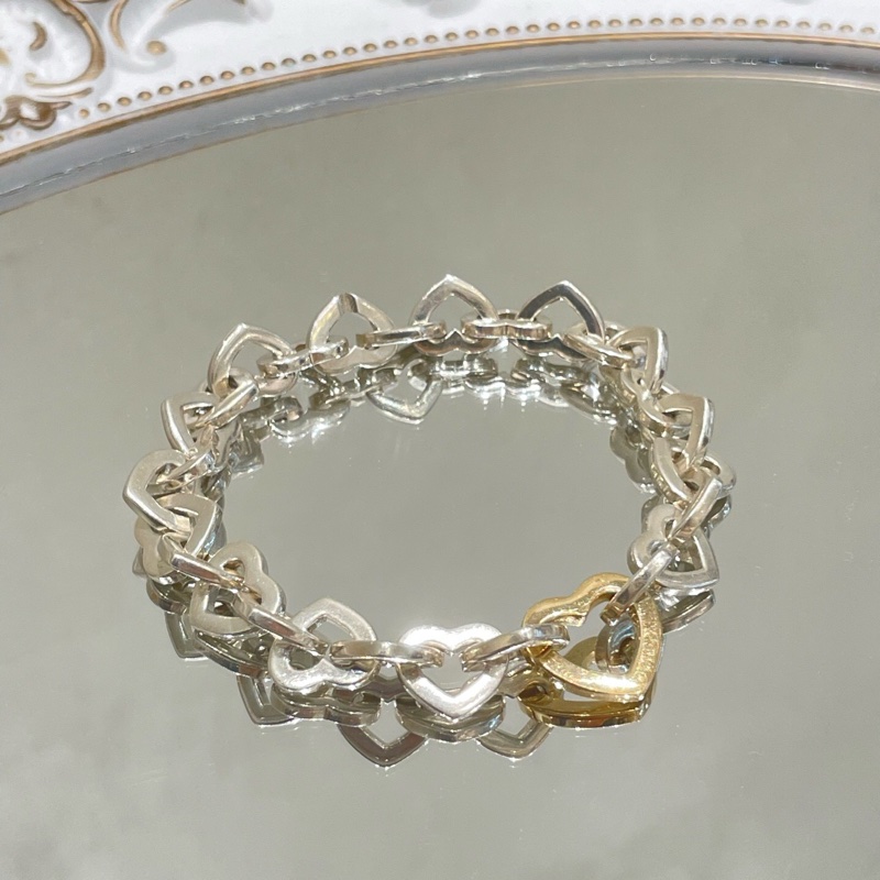 Tiffany蒂芙尼18k金925銀拼接愛心手鍊 鏈長：19cm🧡-4