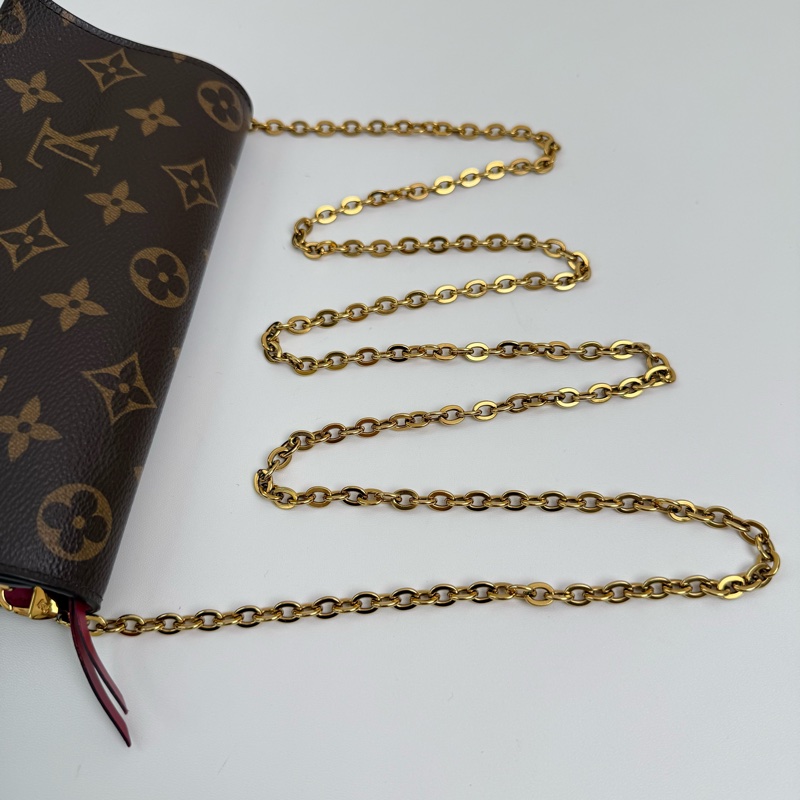 ✨正品，Louis Vuitton/路易威登 FLORE 棕色塗層老花帆布鏈條斜挎包小花包-5