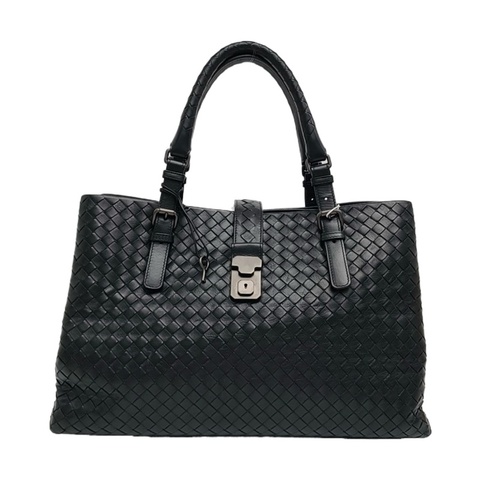 葆蝶家BOTTEGA VENETA Roma 黑色牛皮編織手提包 黑色五金 2條可拆卸肩帶