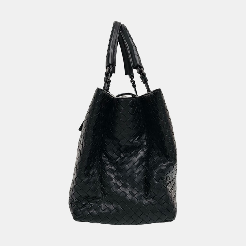 葆蝶家BOTTEGA VENETA Roma 黑色牛皮編織手提包 黑色五金 2條可拆卸肩帶-1