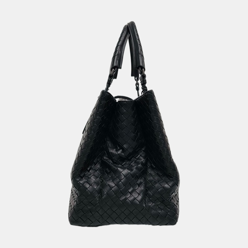葆蝶家BOTTEGA VENETA Roma 黑色牛皮編織手提包 黑色五金 2條可拆卸肩帶-2
