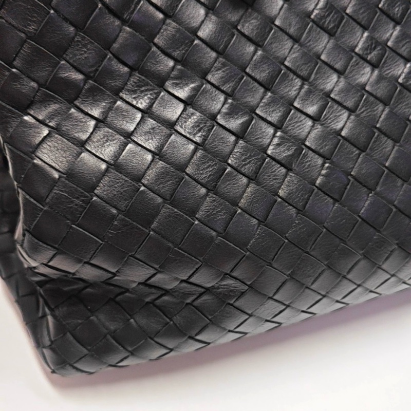 葆蝶家BOTTEGA VENETA Roma 黑色牛皮編織手提包 黑色五金 2條可拆卸肩帶-6
