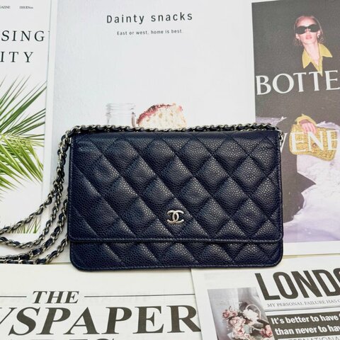 Chanel 斜孭袋 藏藍色 牛皮 Woc 18開