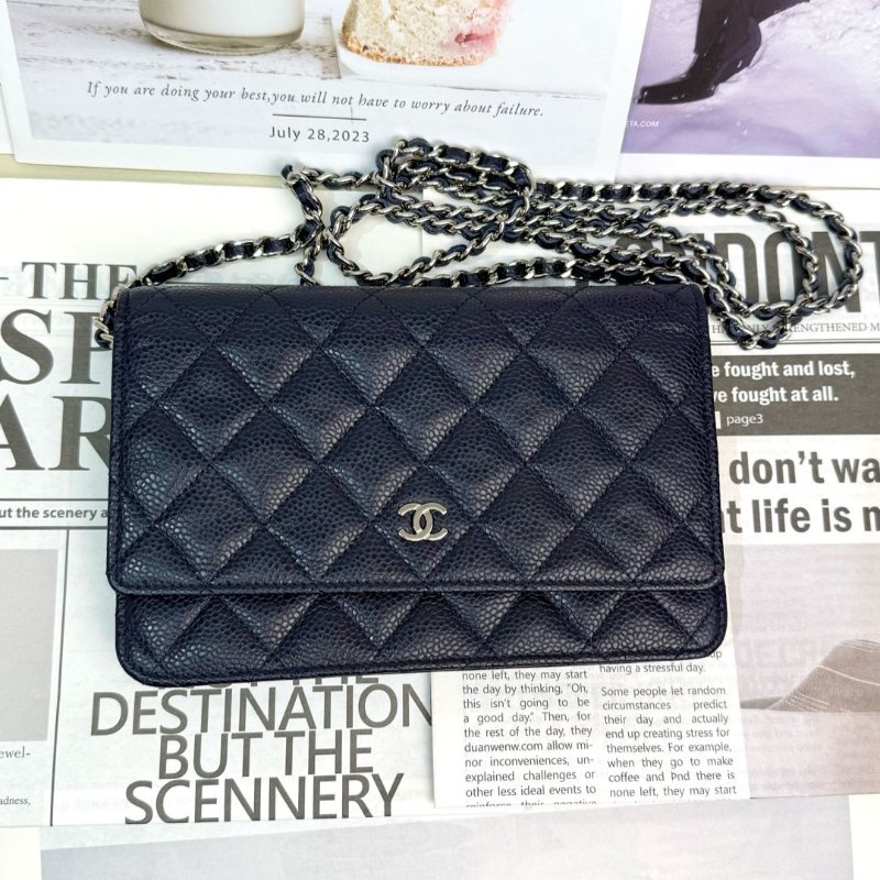 Chanel 斜孭袋 藏藍色 牛皮 Woc 18開-1