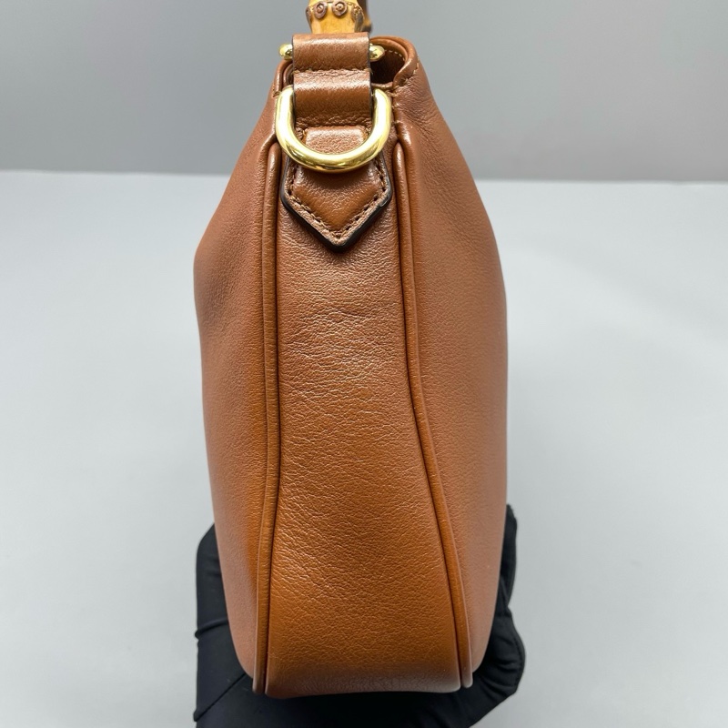 古馳/GUCCI Diana 中號 棕色牛皮竹節手提包斜挎包-1