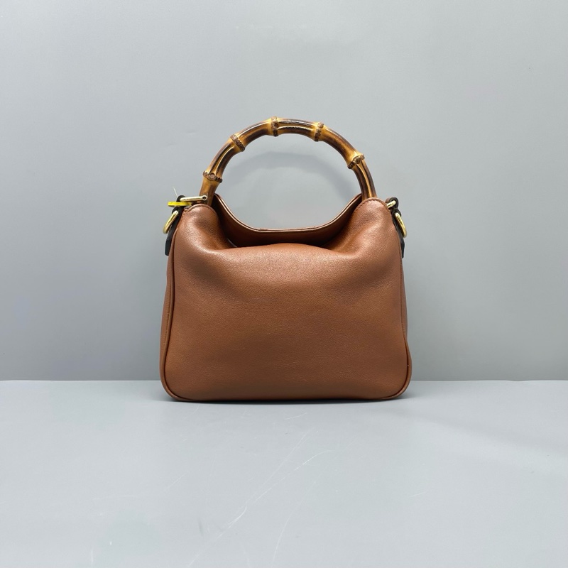 古馳/GUCCI Diana 中號 棕色牛皮竹節手提包斜挎包-3