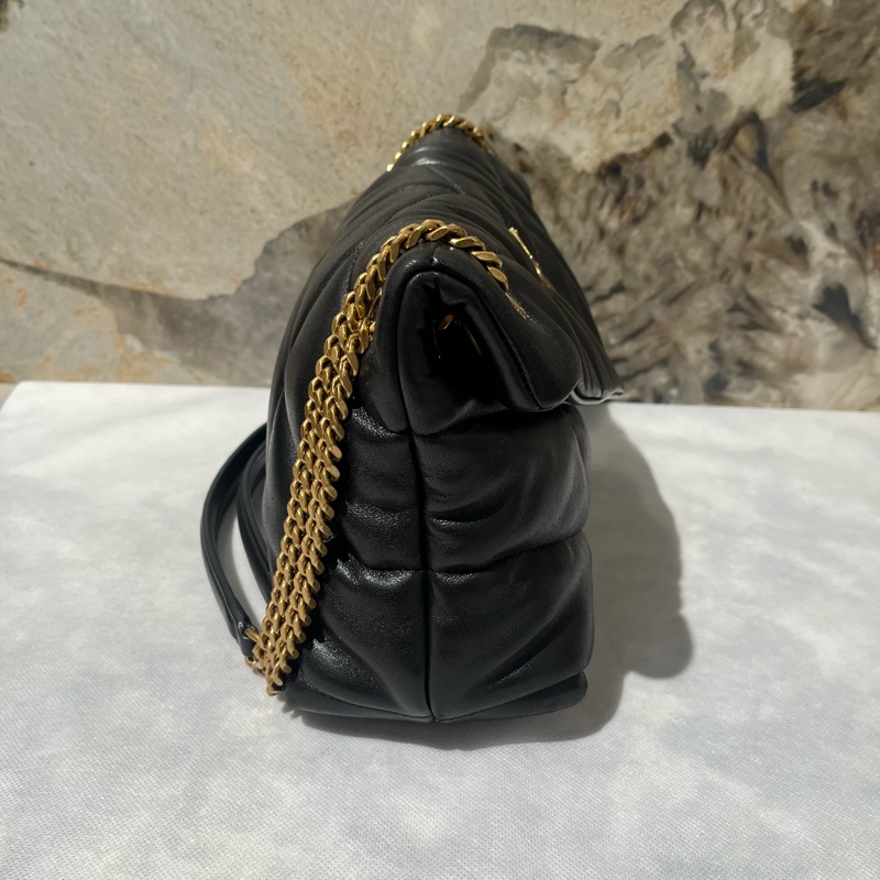 YSL Black黑色羊皮Puffer淡金釦鏈包-1