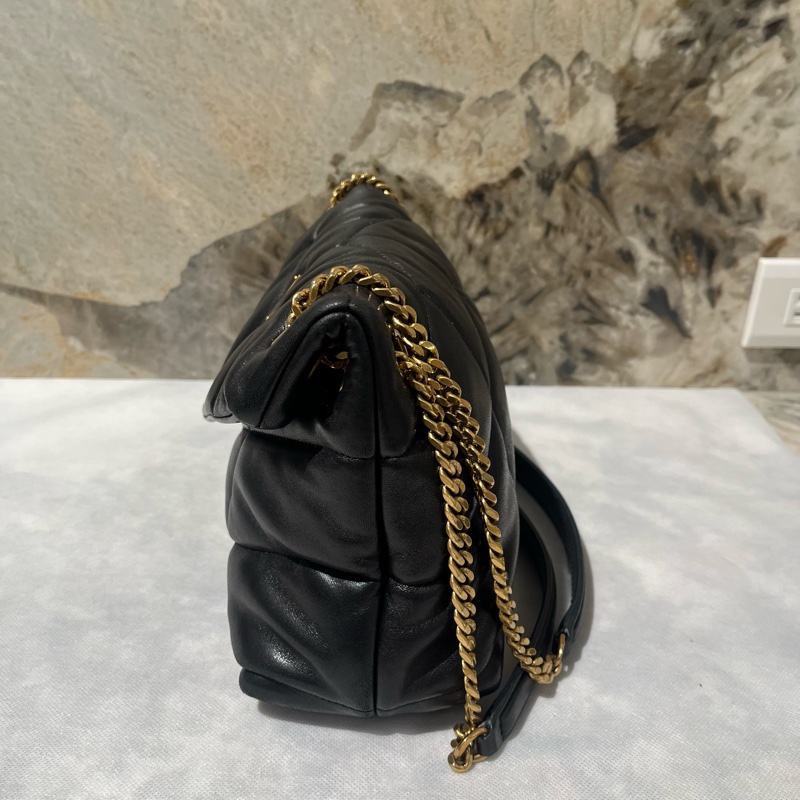 YSL Black黑色羊皮Puffer淡金釦鏈包-3
