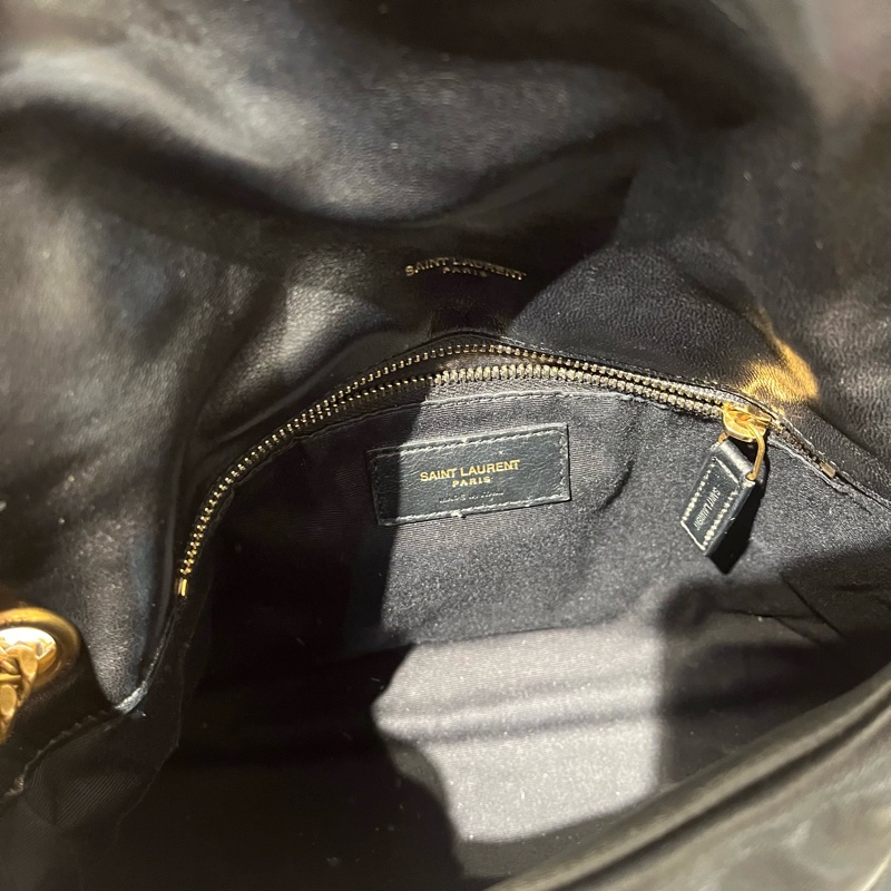 YSL Black黑色羊皮Puffer淡金釦鏈包-7