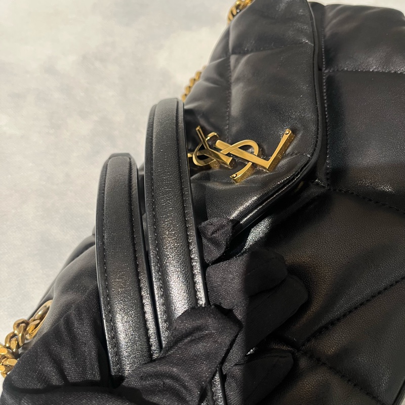 YSL Black黑色羊皮Puffer淡金釦鏈包-8