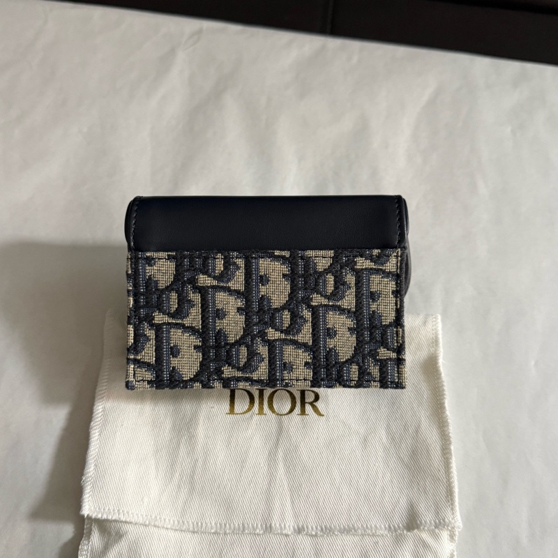 99.9新Dior迪奧老花拼牛皮卡包零錢包24編碼 有塵袋-1