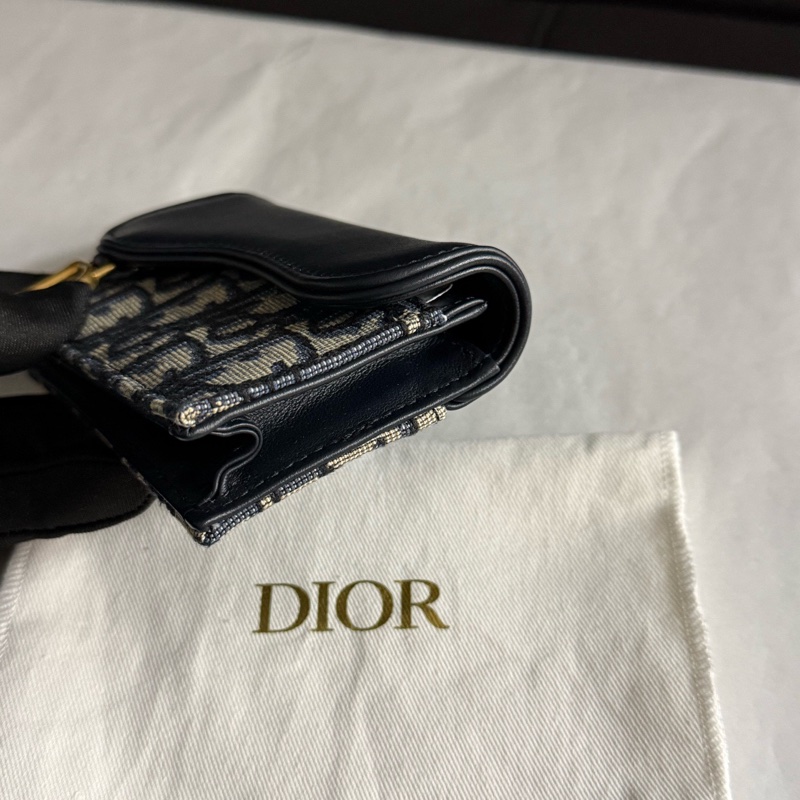 99.9新Dior迪奧老花拼牛皮卡包零錢包24編碼 有塵袋-2