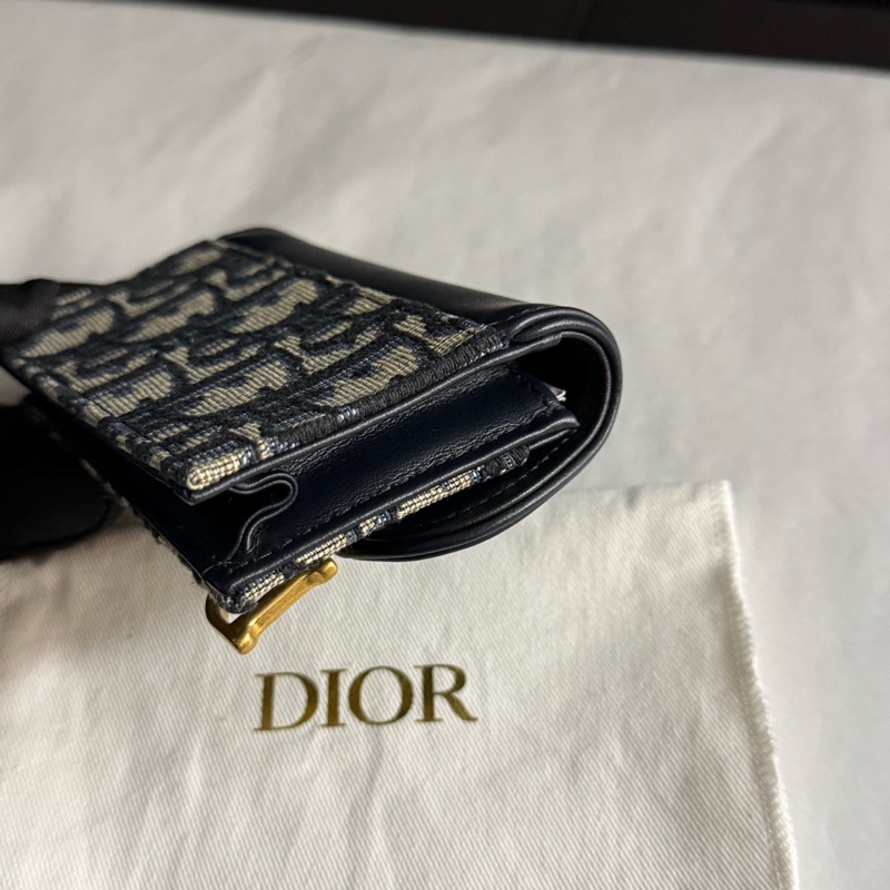 99.9新Dior迪奧老花拼牛皮卡包零錢包24編碼 有塵袋-3