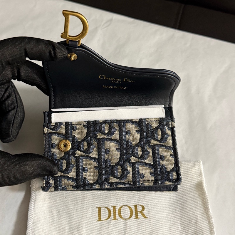 99.9新Dior迪奧老花拼牛皮卡包零錢包24編碼 有塵袋-5