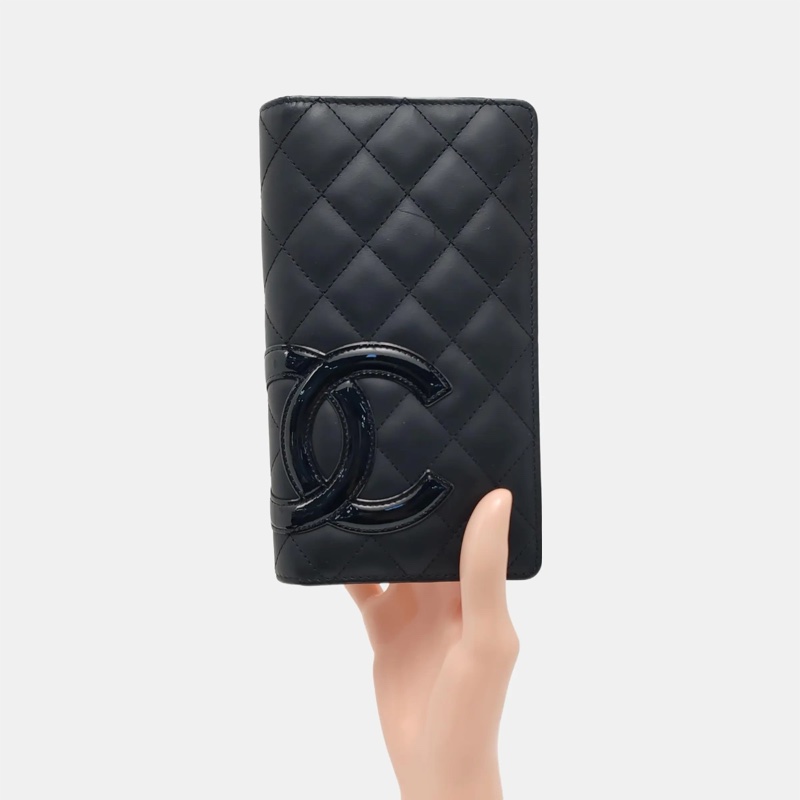 99新 CHANEL CAMBON 黑色牛皮菱格紋絎縫錢包 銀色五金 20開 配件齊全-2