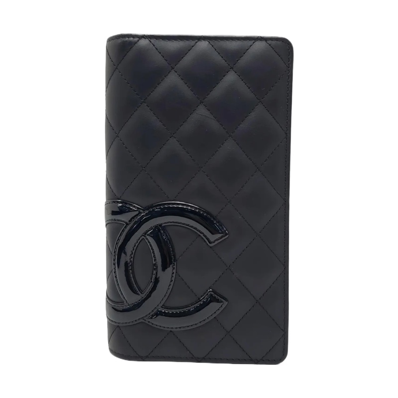 99新 CHANEL CAMBON 黑色牛皮菱格紋絎縫錢包 銀色五金 20開 配件齊全-8