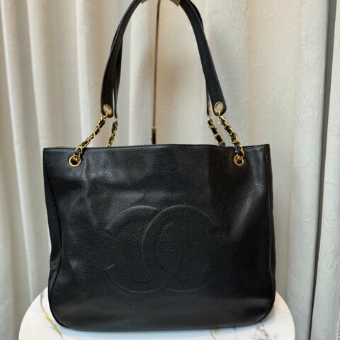 Chanel Vintage 金球 Tote Bag 黑金 荔枝牛皮