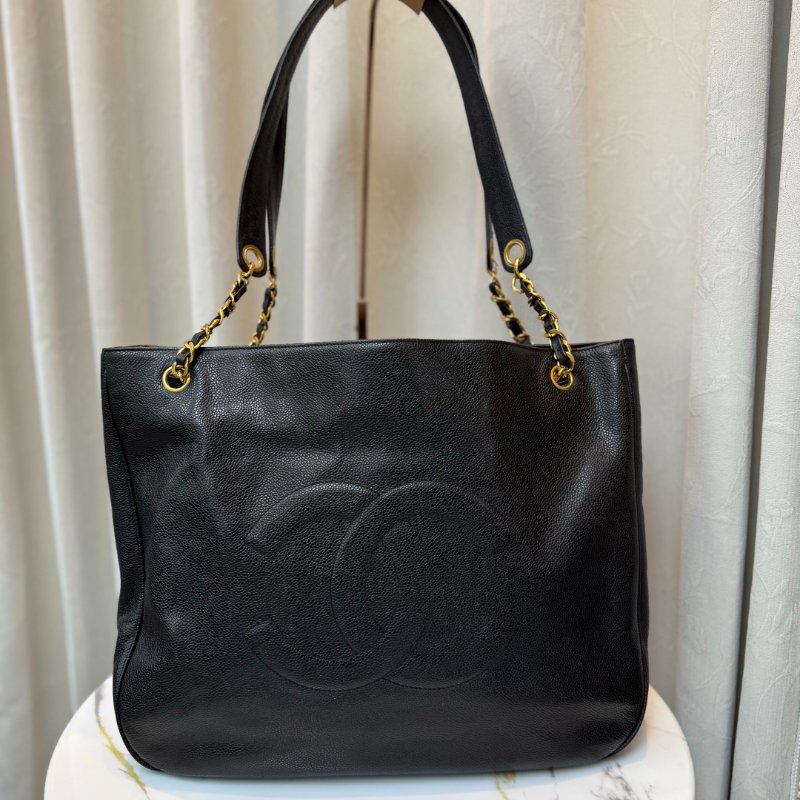 Chanel Vintage 金球 Tote Bag 黑金 荔枝牛皮-0