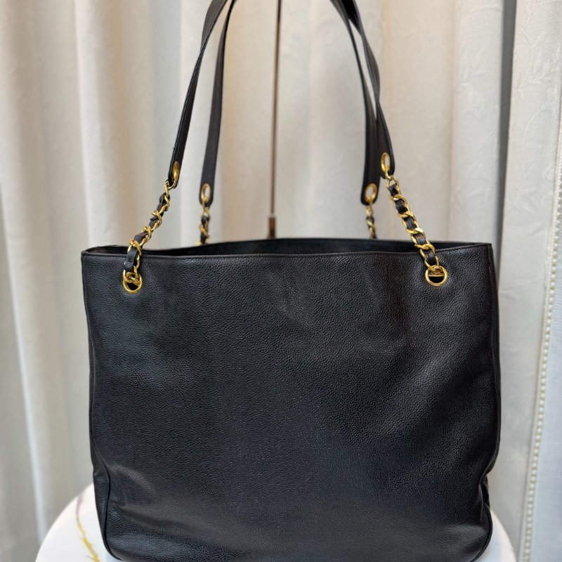 Chanel Vintage 金球 Tote Bag 黑金 荔枝牛皮-1
